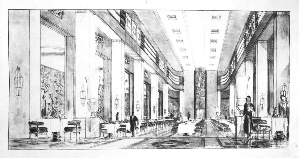 An illustration of the Eaton Centre restaurant published in The Journal of the Royal Architectural Institute of Canada (1931).