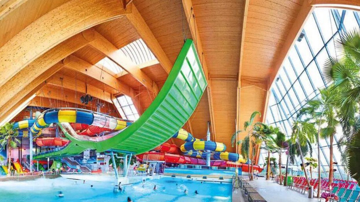 An indoor water park.