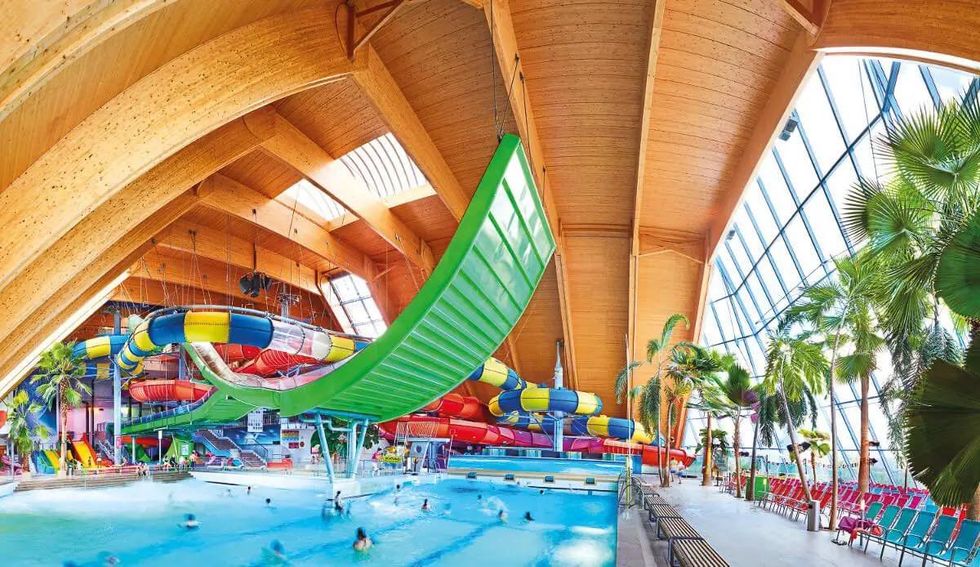 An indoor water park.