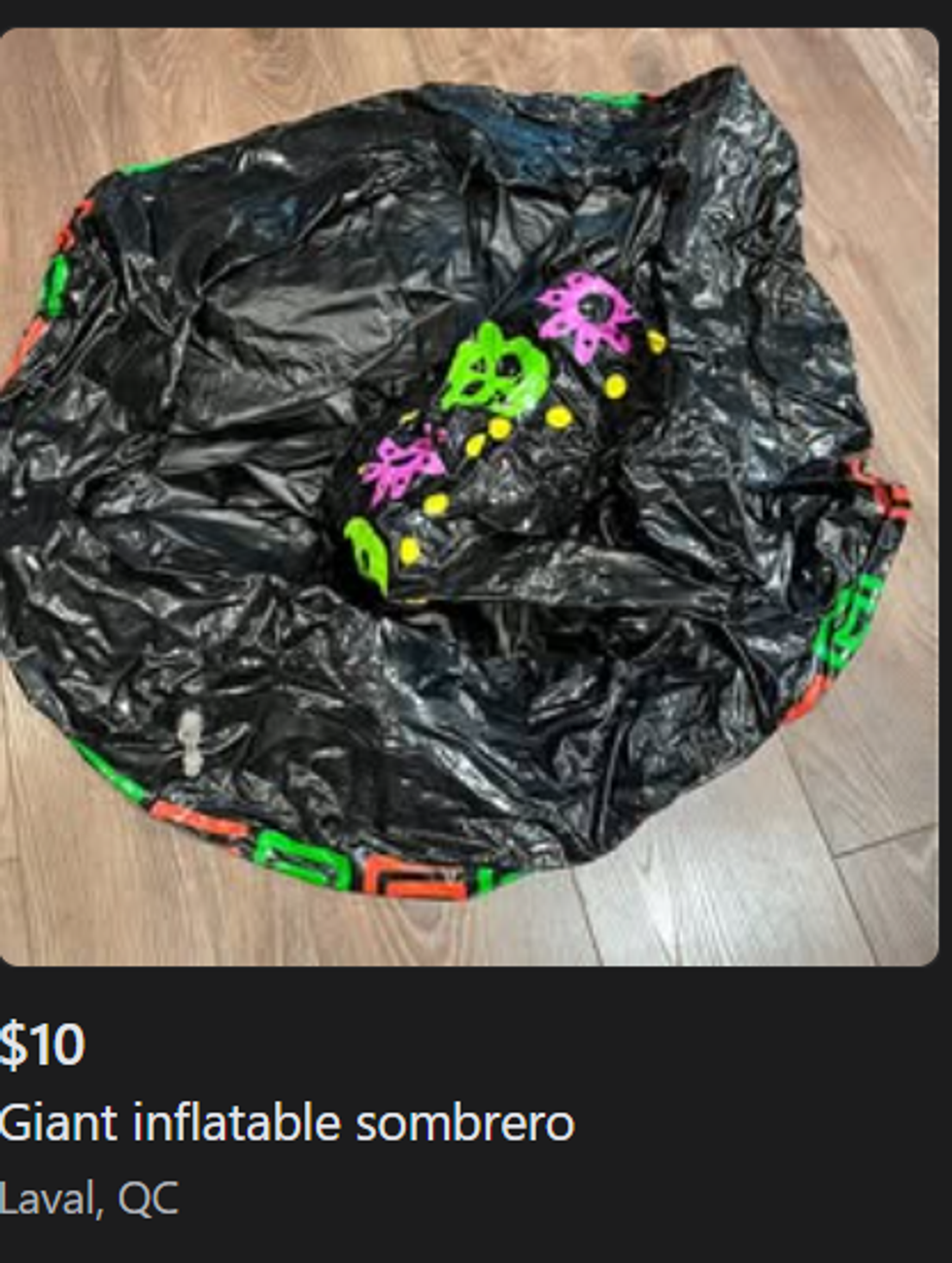 An inflatable sombrero for sale.