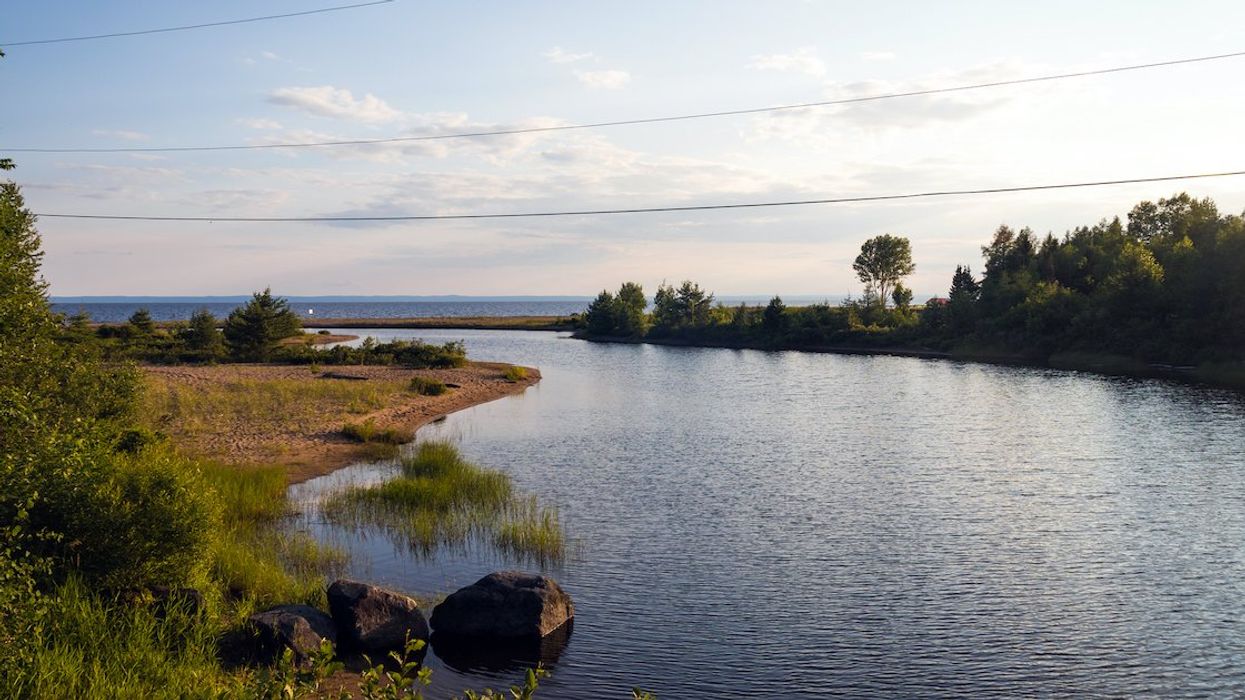 An inlet and sand bar at Pointe Taillon on Lac Saint-Jean. Nudity is not allowed on any public beach in Quebec.