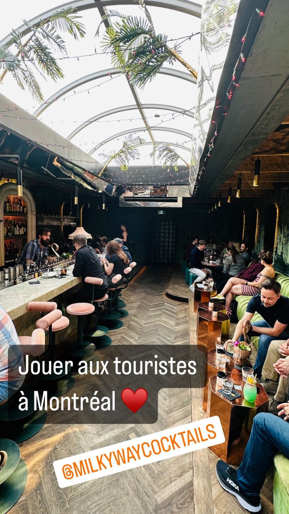 An Instagram story post by Montreal Mayor Val\u00e9rie Plante from the inside of Pointe-Saint-Charles bar Milky Way.