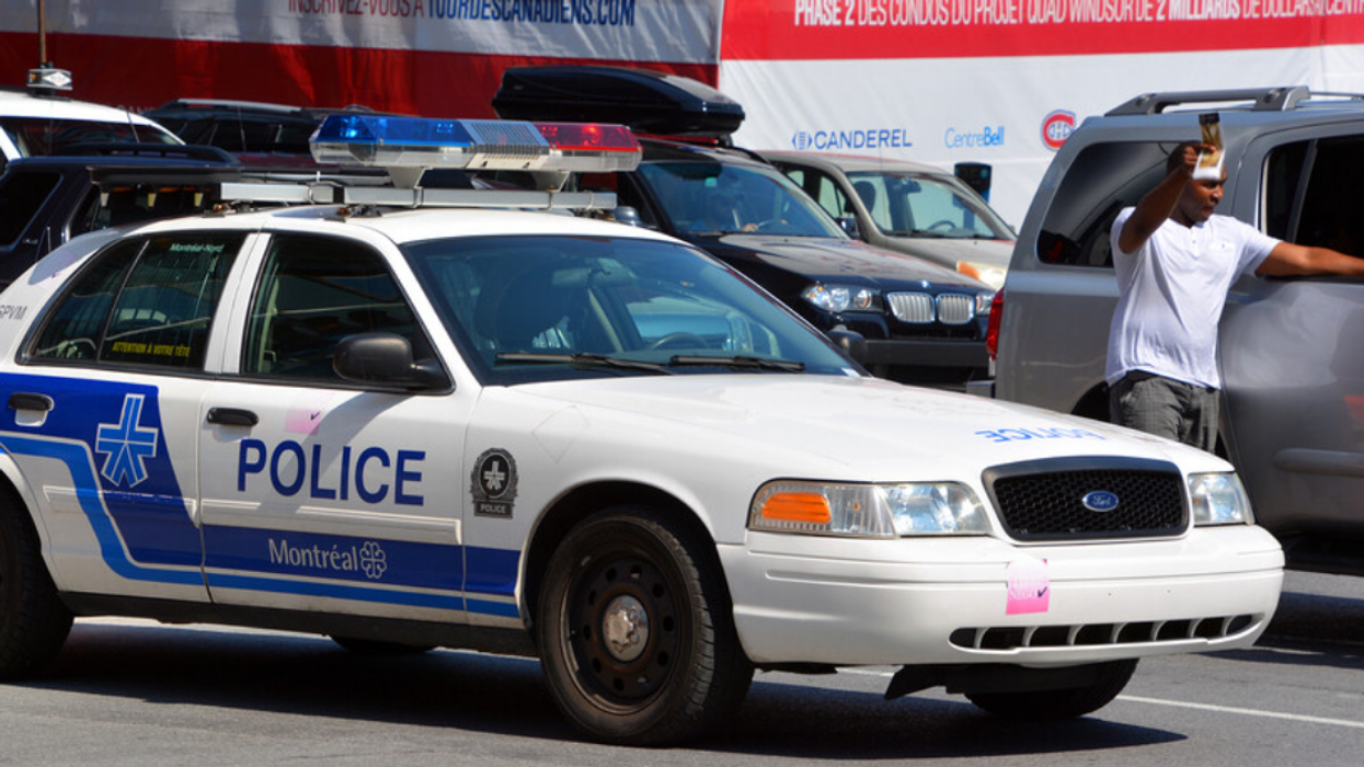 An STM police car parked in a spot in Montreal.