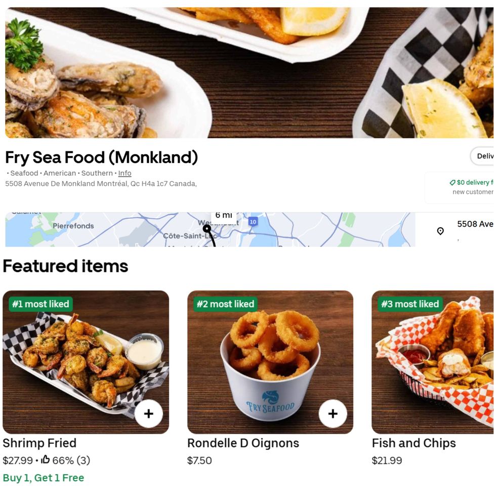An Uber Eats menu for a Montreal ghost kitchen.
