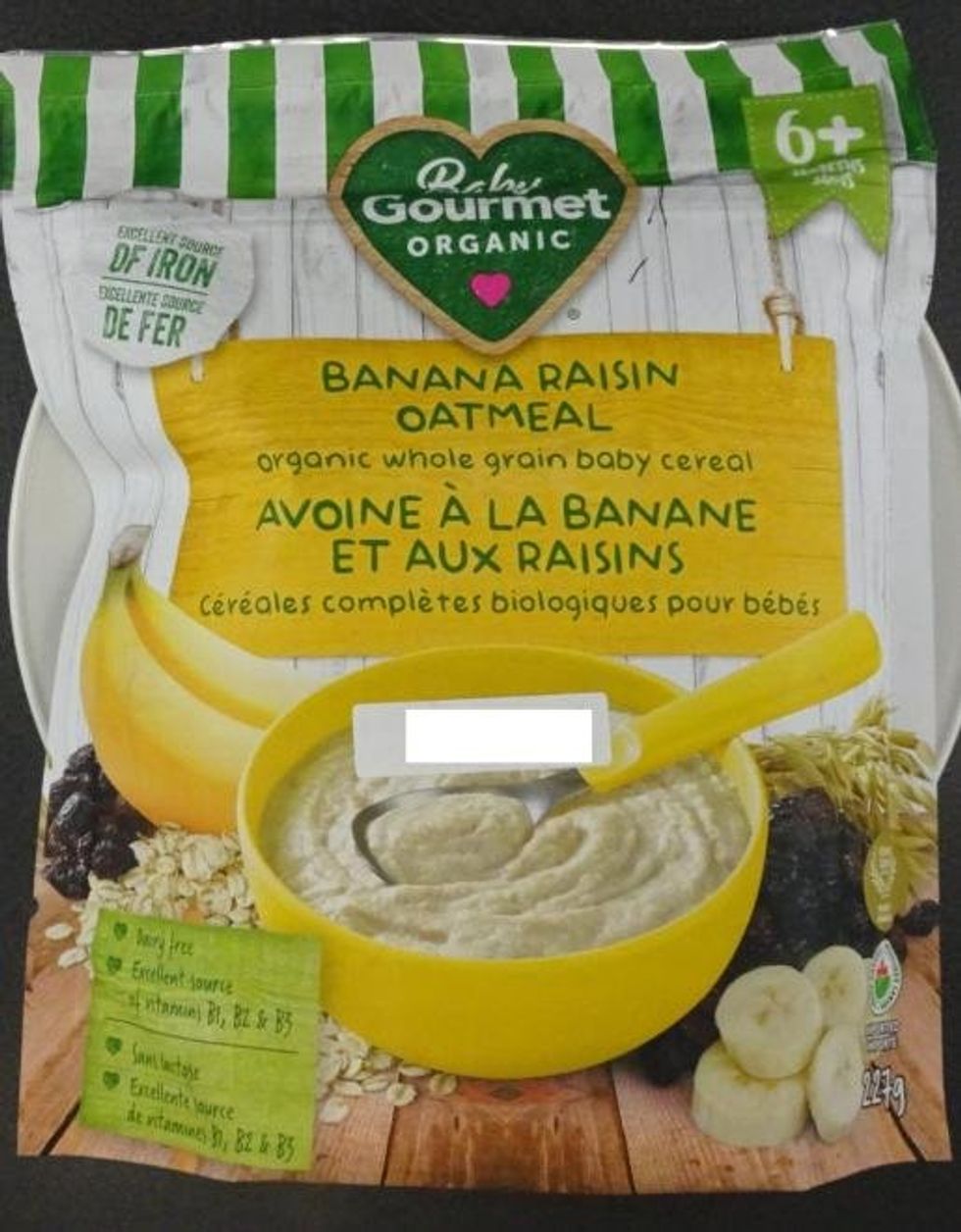 Baby Gourmet Organic Banana raisin oatmeal organic whole grain baby cereal.