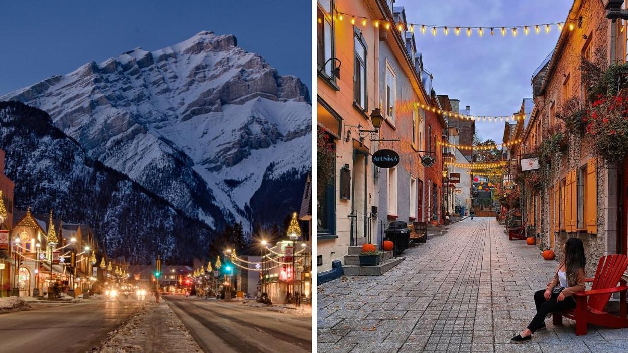 Banff town during the fall/winter seasons. Right: Montreal, Quebec.