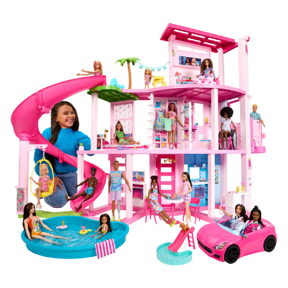 Barbie Dreamhouse, 75+ Pieces, Pool Party Doll House with 3 Story Slide.
