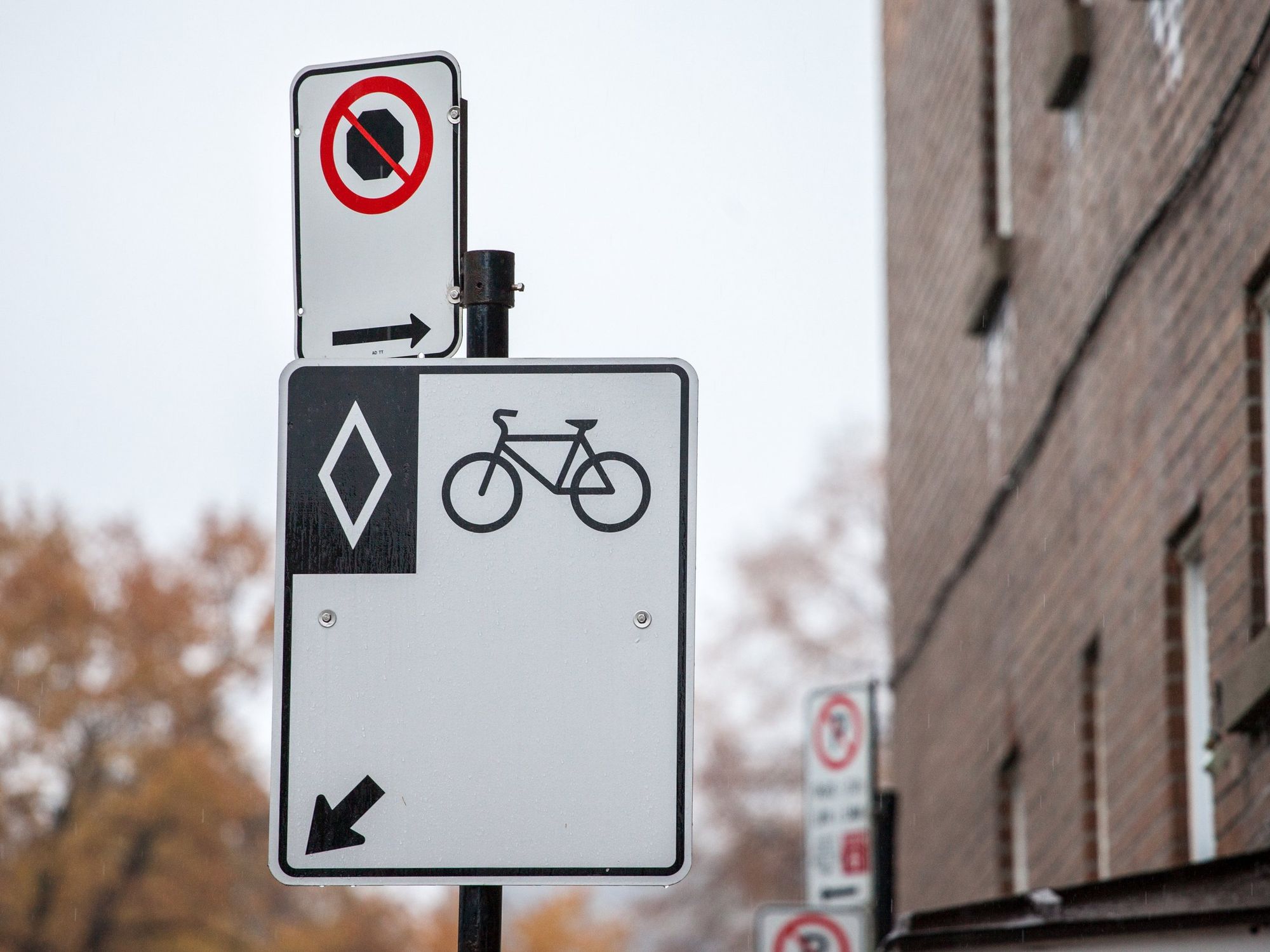 Bike lane road sign in Montreal.
