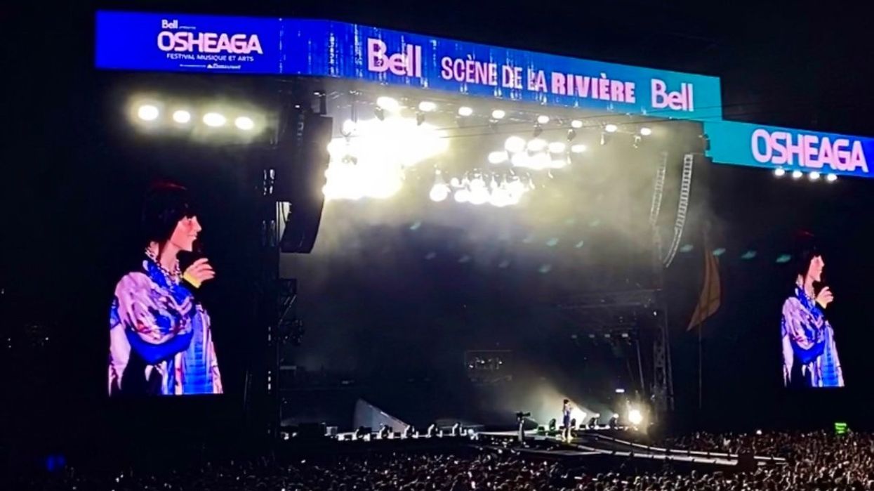 Billie Eilish speaking to the crowd during her Osheaga set in Montreal, Quebec.
