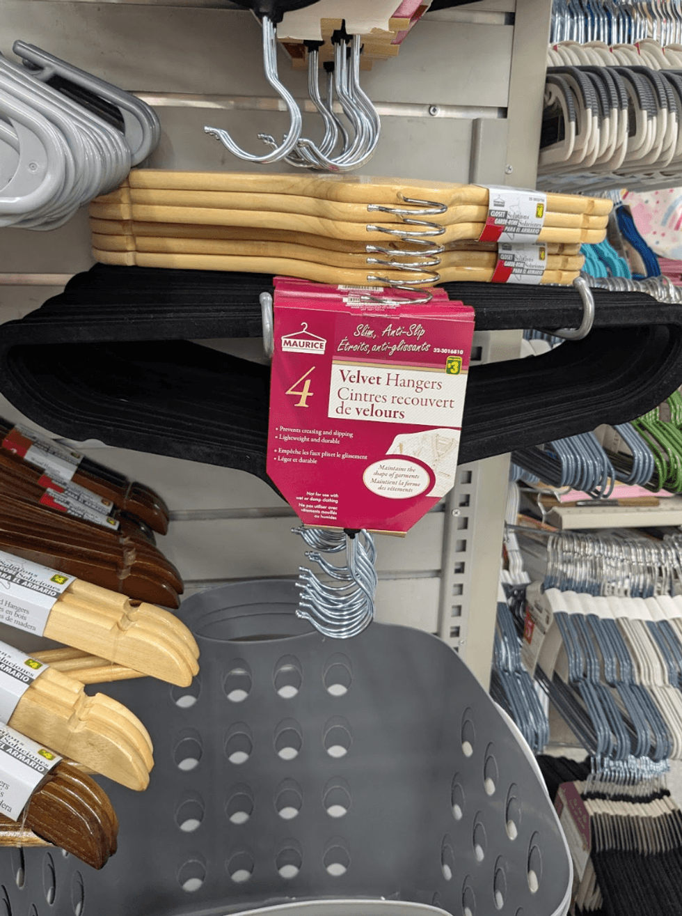 Black velvet non-slip clothes hangers from Dollarama