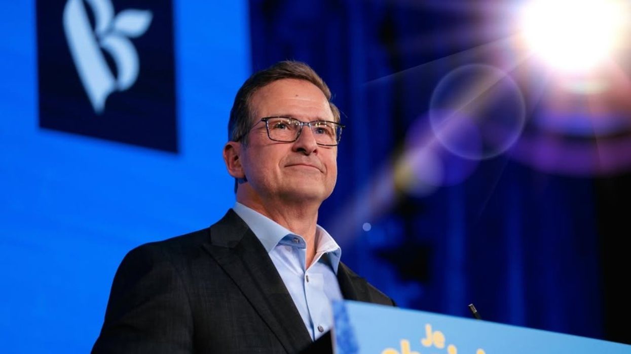 Bloc Quebecois leader Yves-François Blanchet gives a speech.