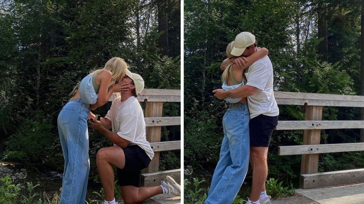 Brendan Gallagher proposing to his now-fiancé Emma Fortin in Whistler, British Columbia.