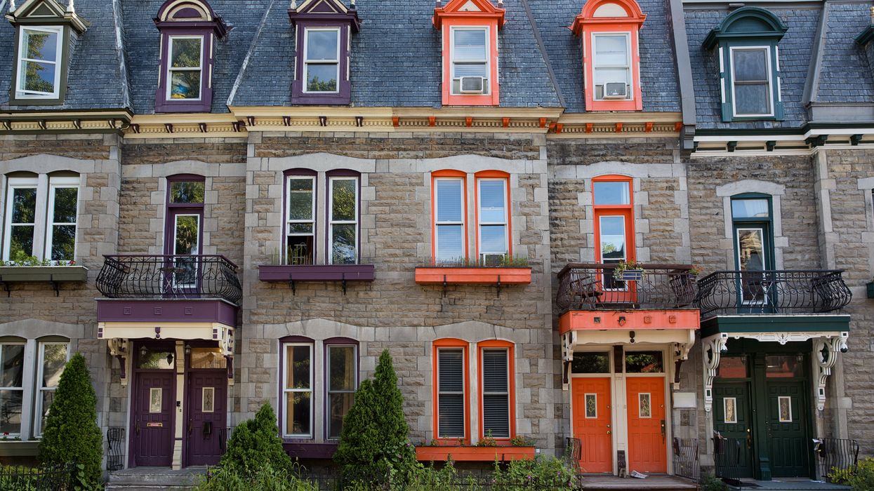 Brightly coloured town houses in Montreal, Quebec.