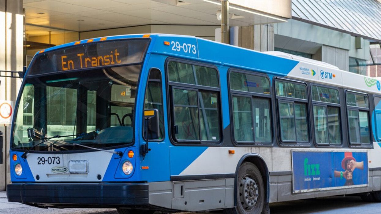 Bus parked at the side of the road in Montreal.