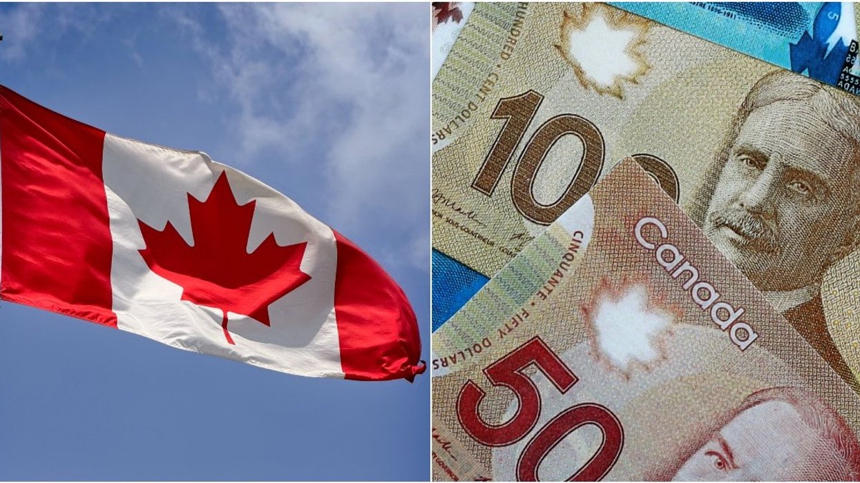 Canada flag, Canadian money.