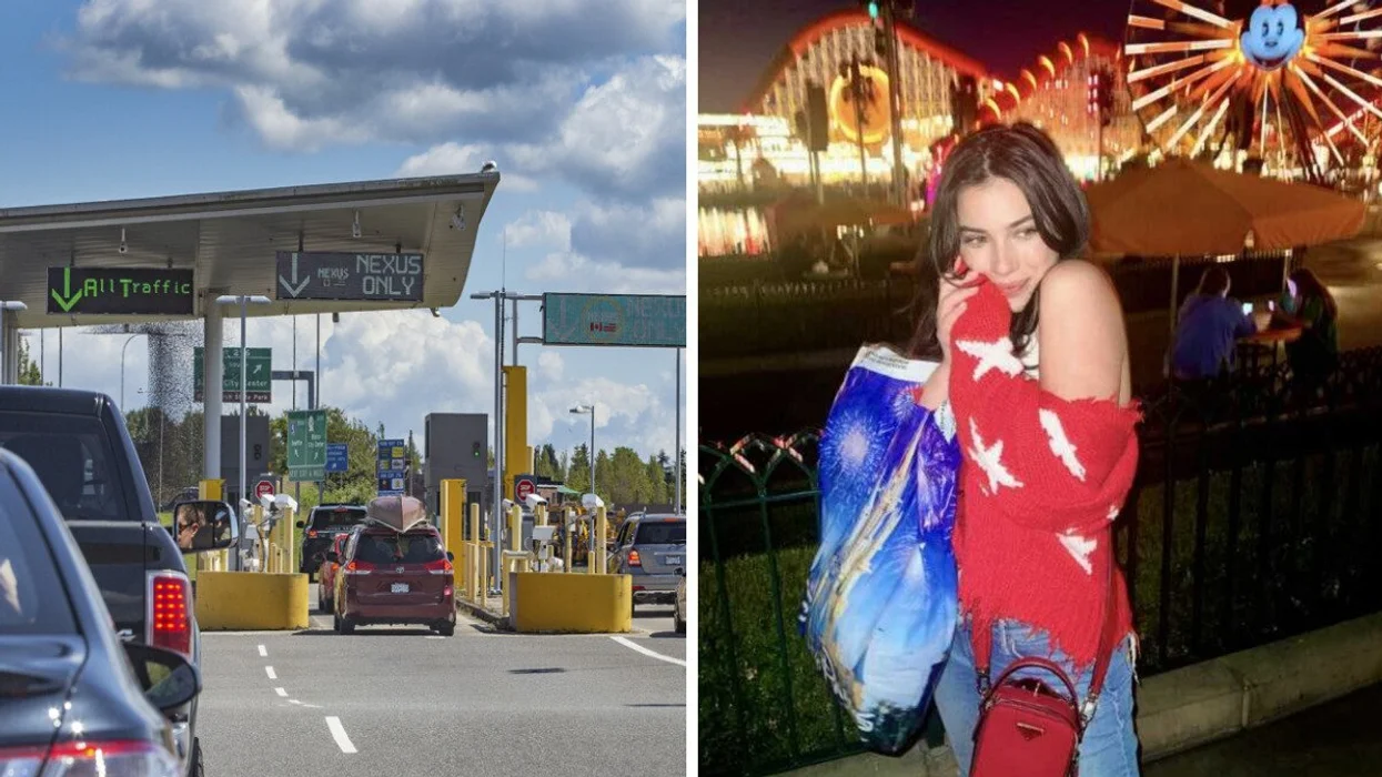 Canada US border. Right: Person in the USA.