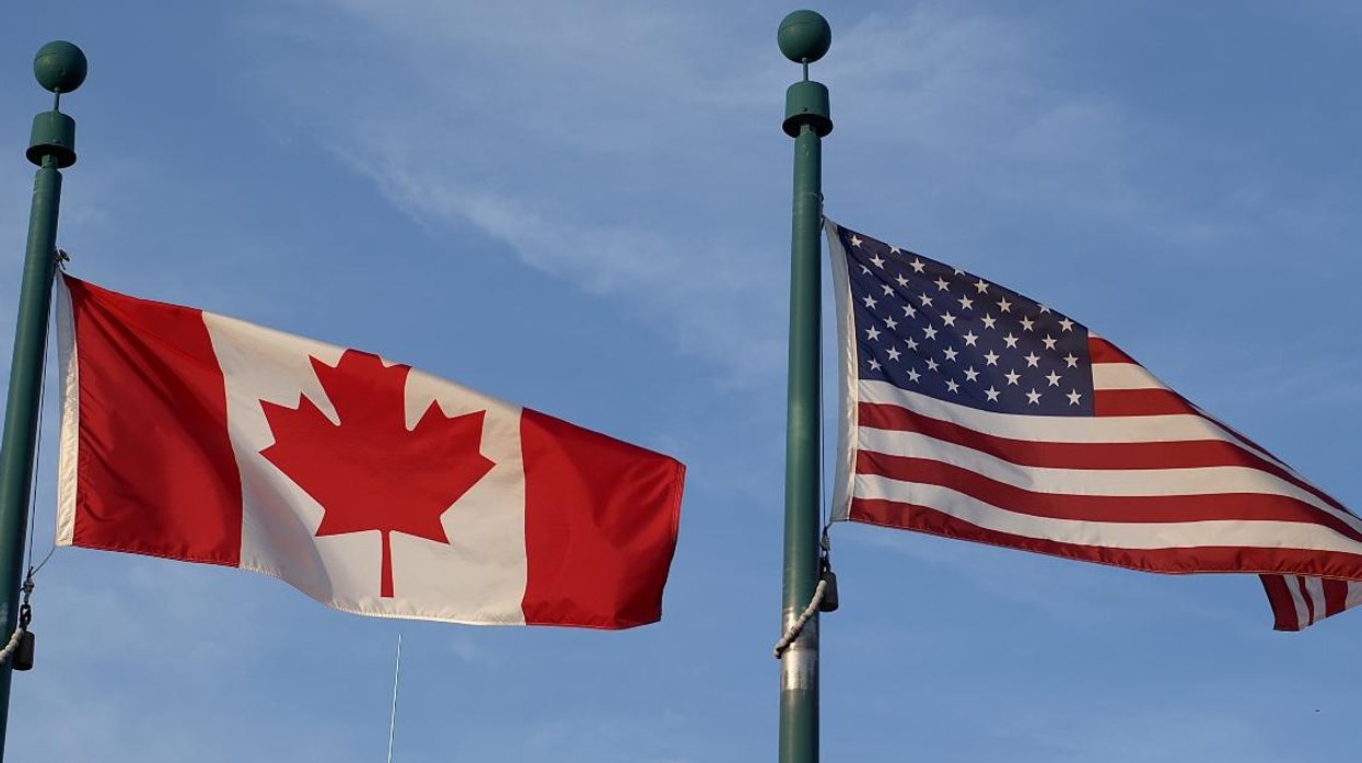 Canadian and American flags.