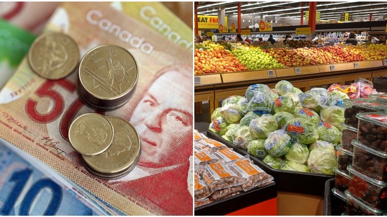 Canadian money. Right: A grocery store in Canada.