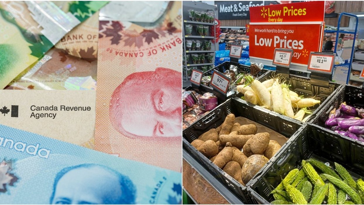 Canadian money. Right: A grocery store in Canada.