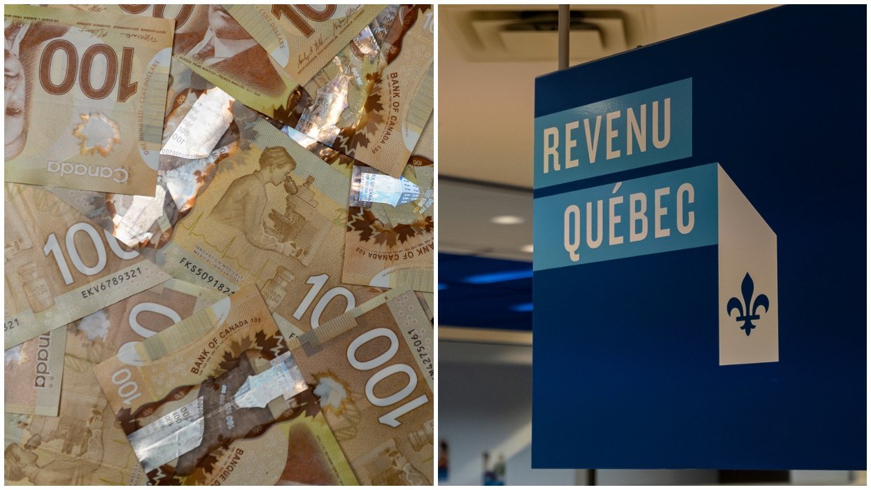 Canadian money. Right: A Revenu Quebec office.