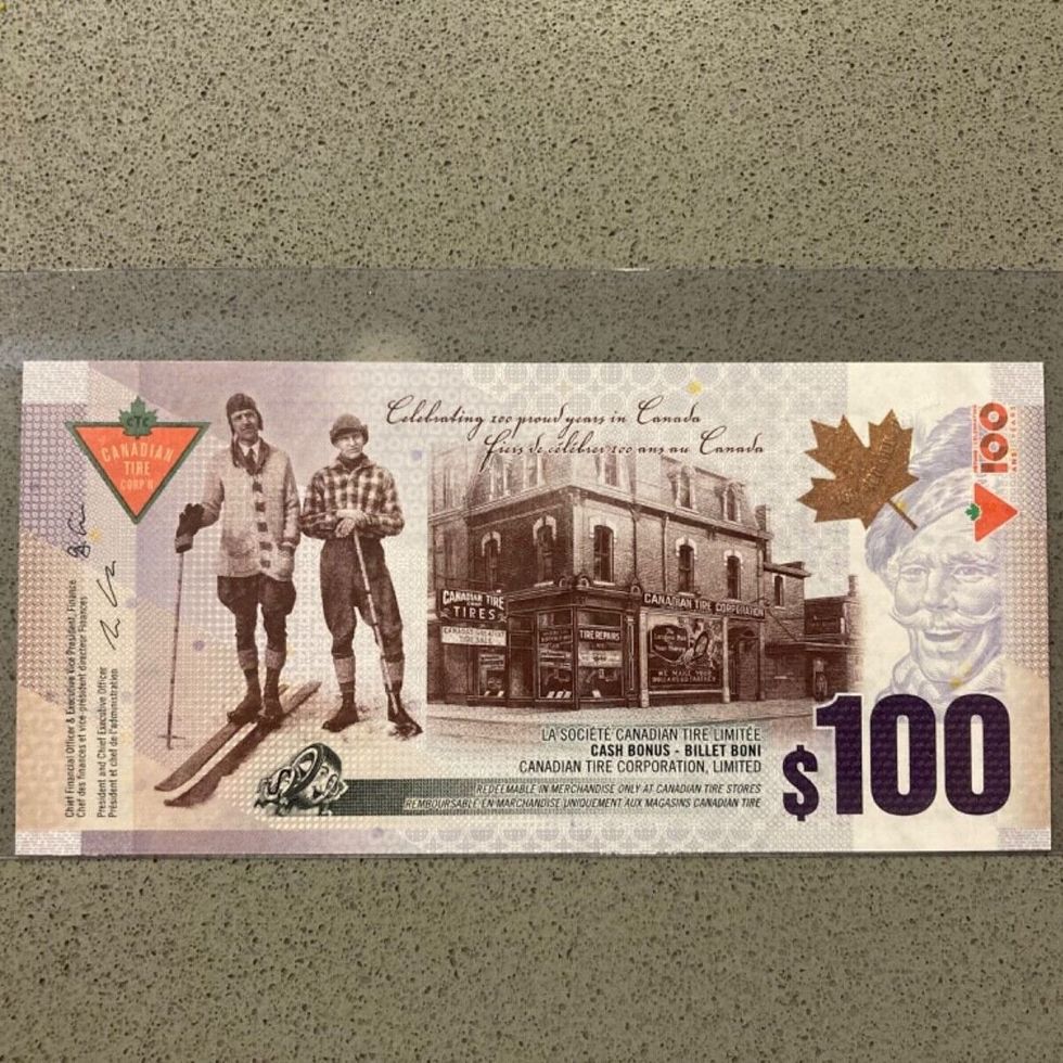 Canadian Tire $100 bill.