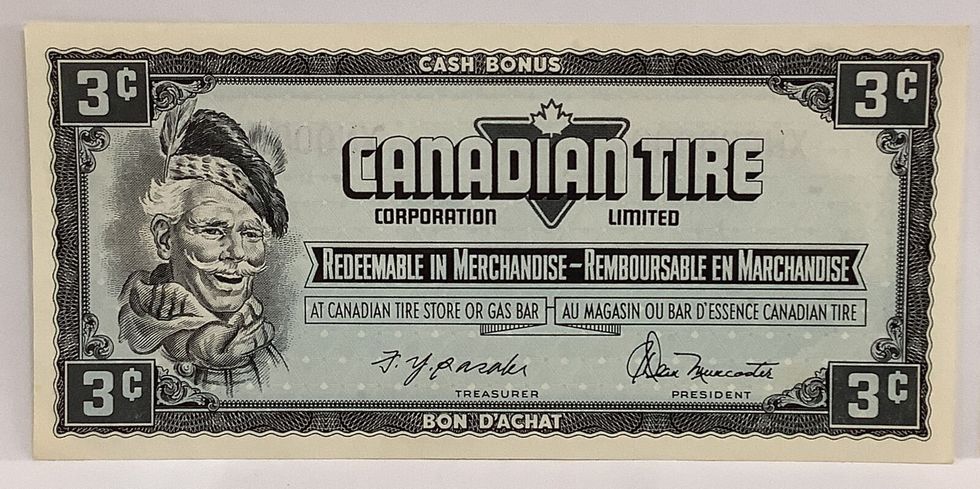 Canadian Tire 3-cent bill.