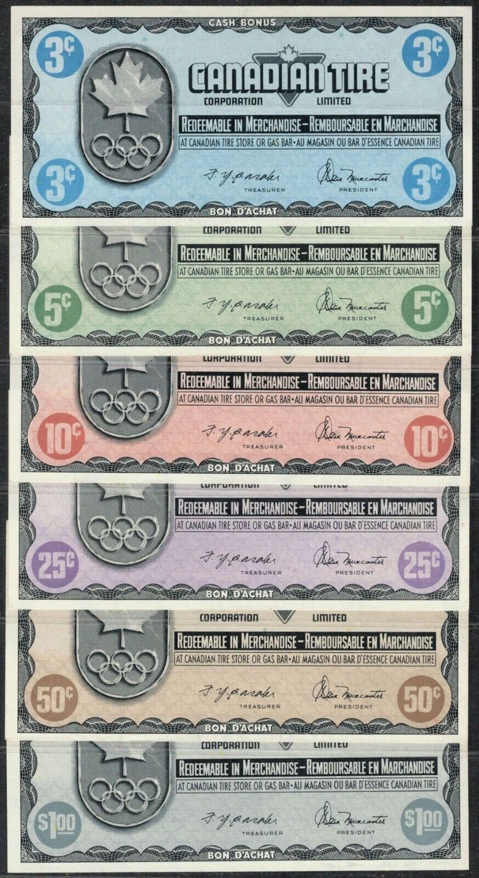 Canadian Tire money from its Olympics series.