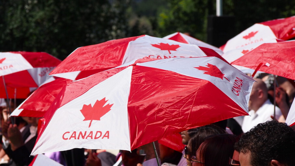 Canadians celebrating Canada day in Alberta.