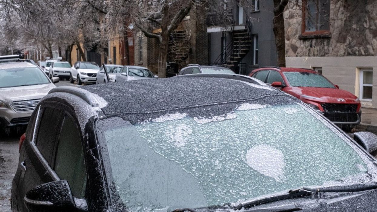 Car window and windscreen after freezing rain.