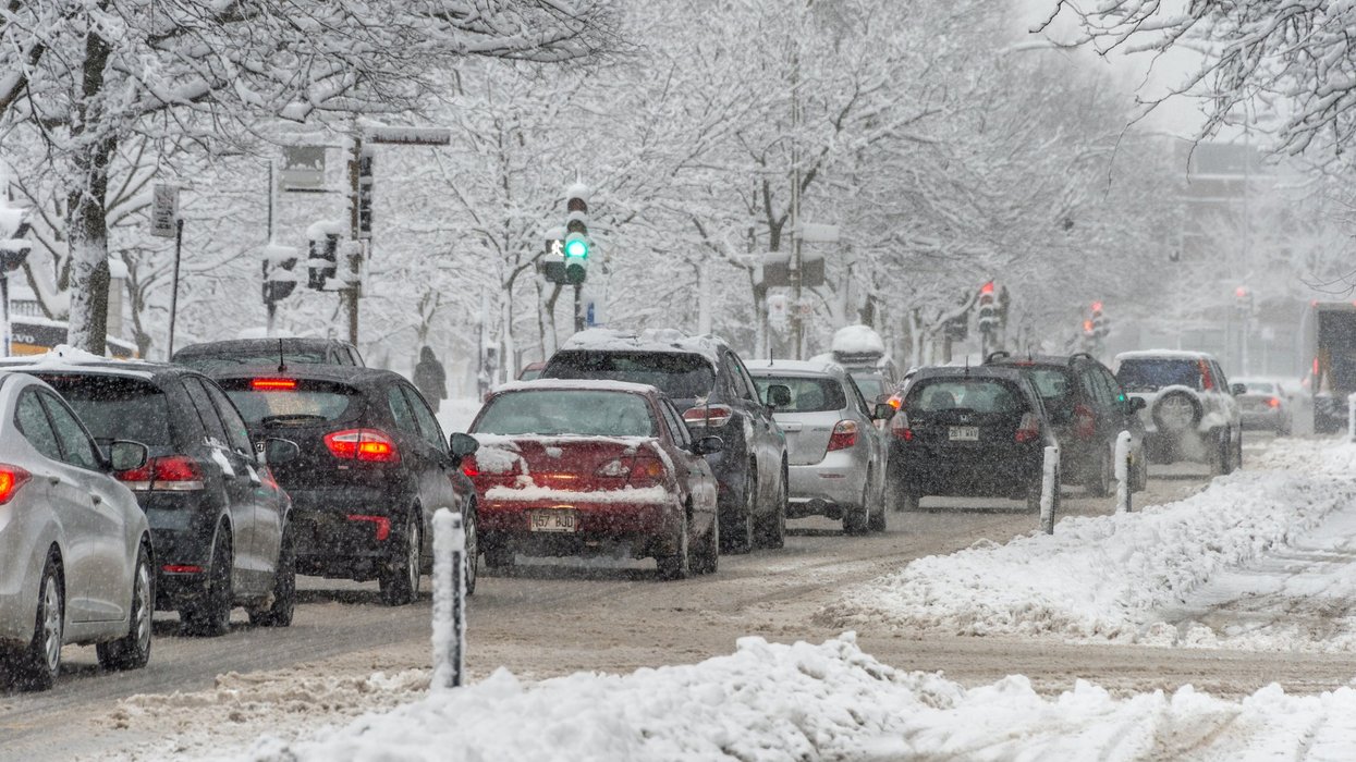 Cars on a Montreal street in winter.