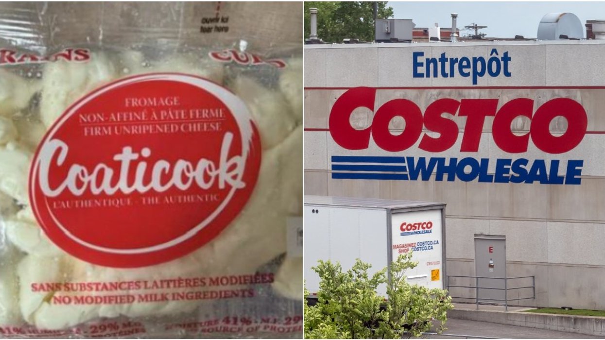 Cheese curds. Right: A Costco store.