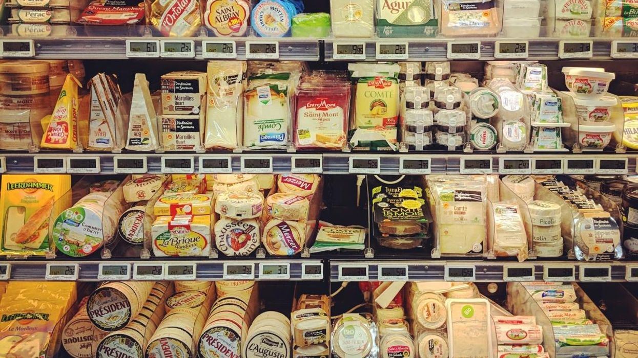 Cheese section in a grocery store.
