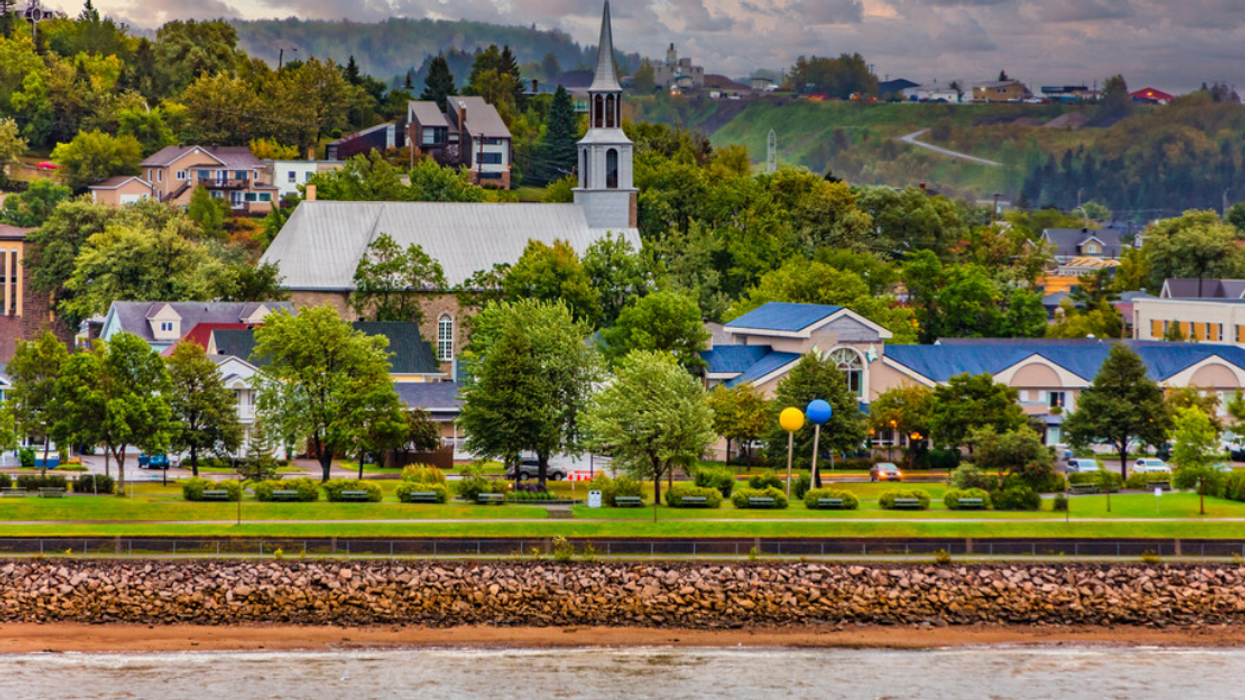 Church on the coast in Saguenay, Quebec, Canada.