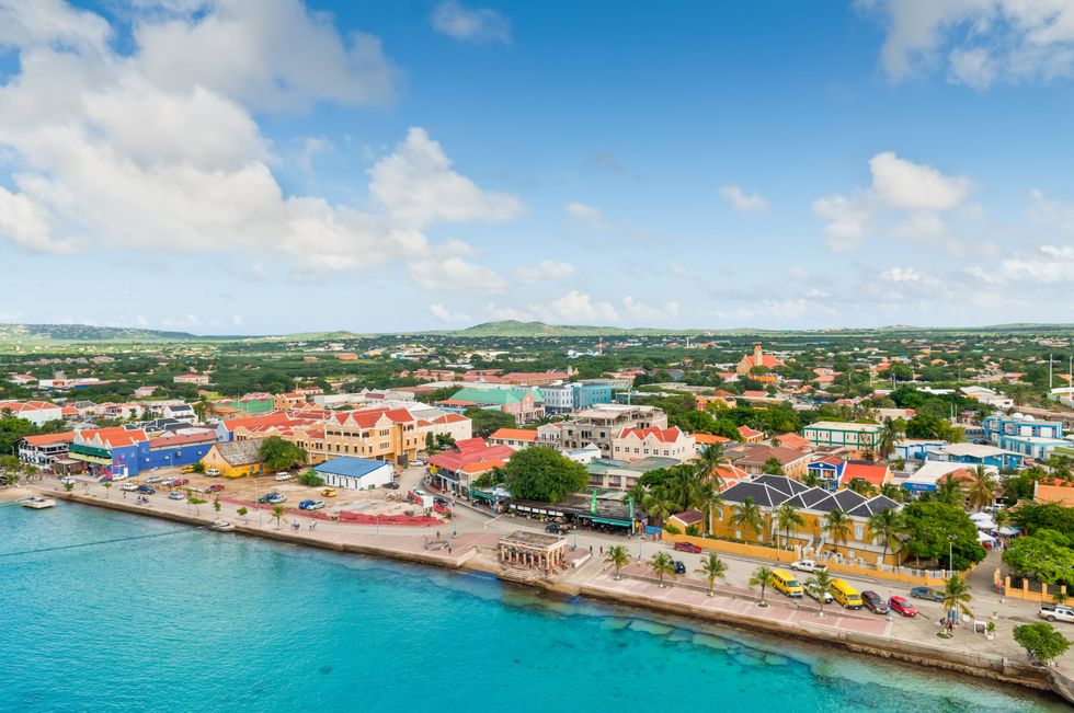Colourful buildings on the waterfront of Bonaire.