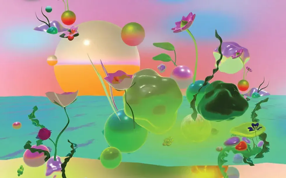 Colourful plant life in "I want to leave this Earth behind" by Stefana Fratila and Diana VanderMeulen.