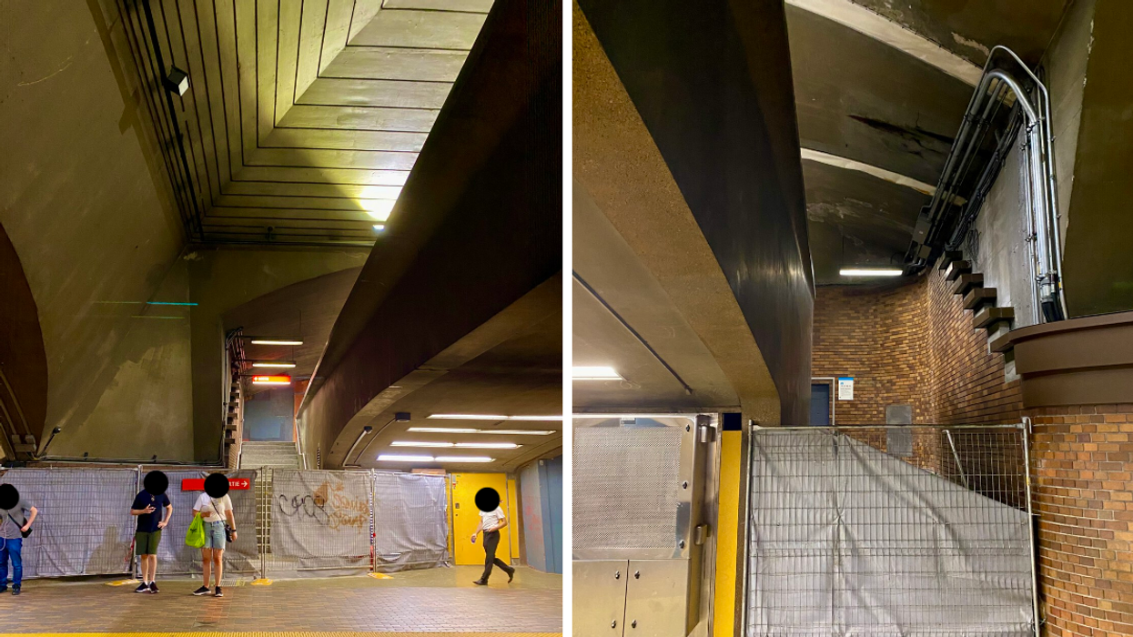 Construction inside the Mont-Royal metro station.