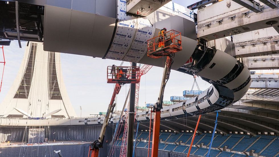 Construction on Montreal's Olympic Stadium.
