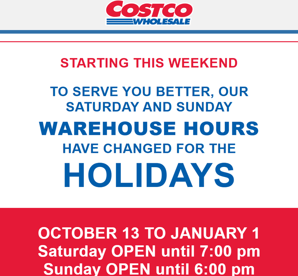 Costco's holiday schedule.
