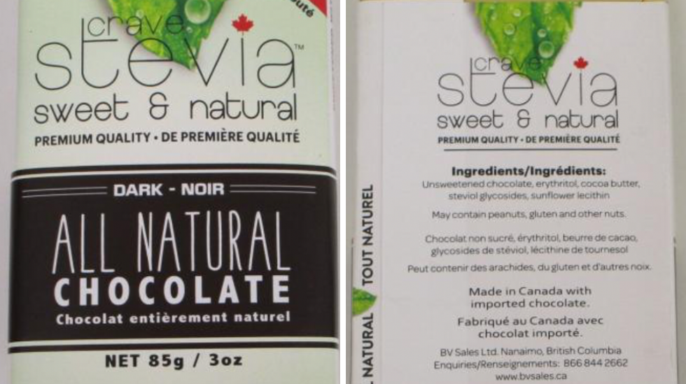 Crave Stevia brand Dark All Natural Chocolate.