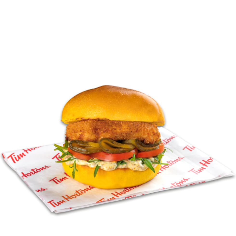 Crispy chicken sandwich on a brioche.