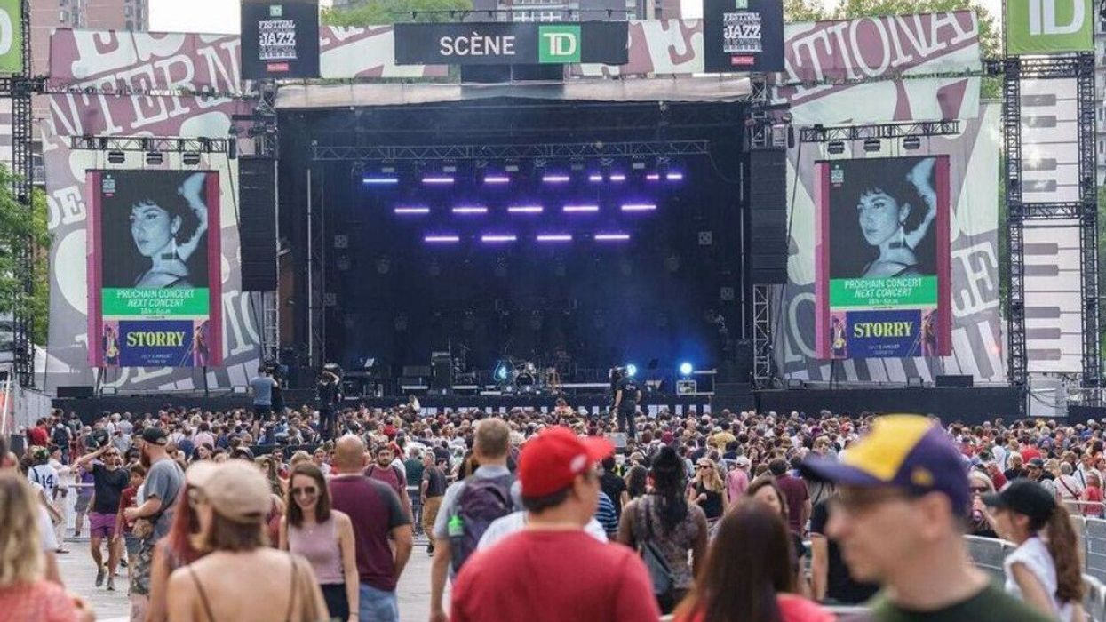 Crowds in front of a stage at Montreal Jazz Festival.