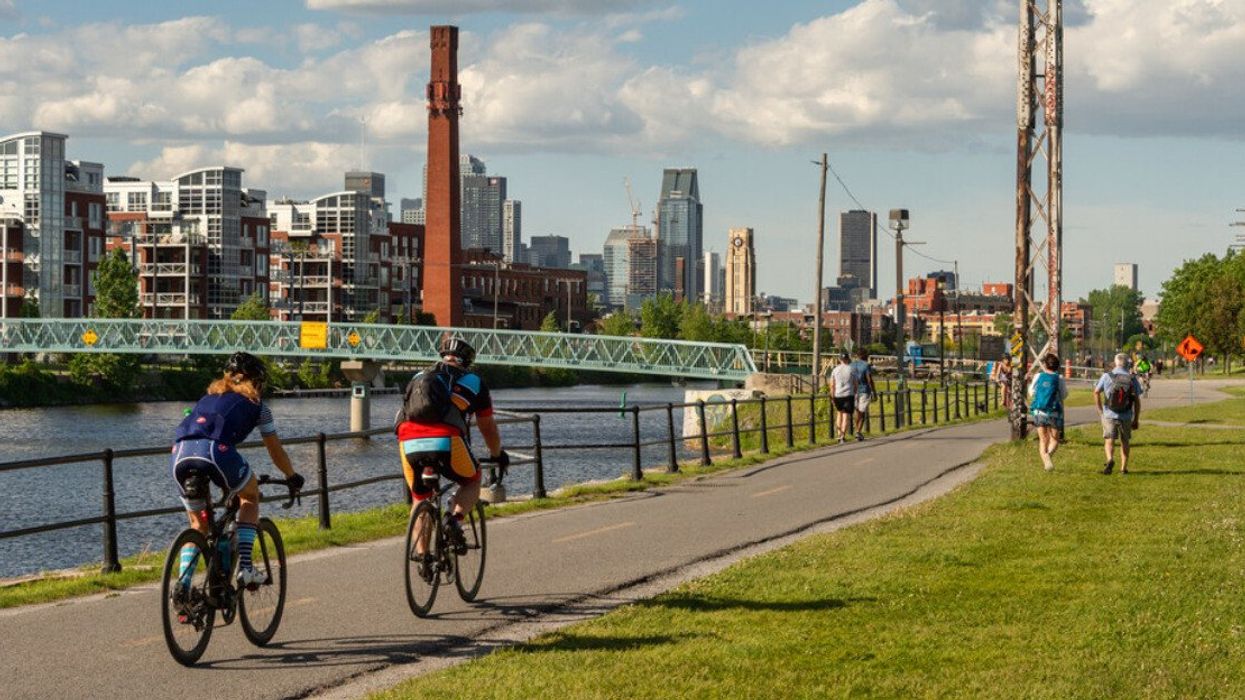 Cyclists and pedestrians along the Lachine Canal.