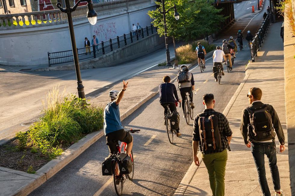 Cyclists on a Montreal bike lane.
