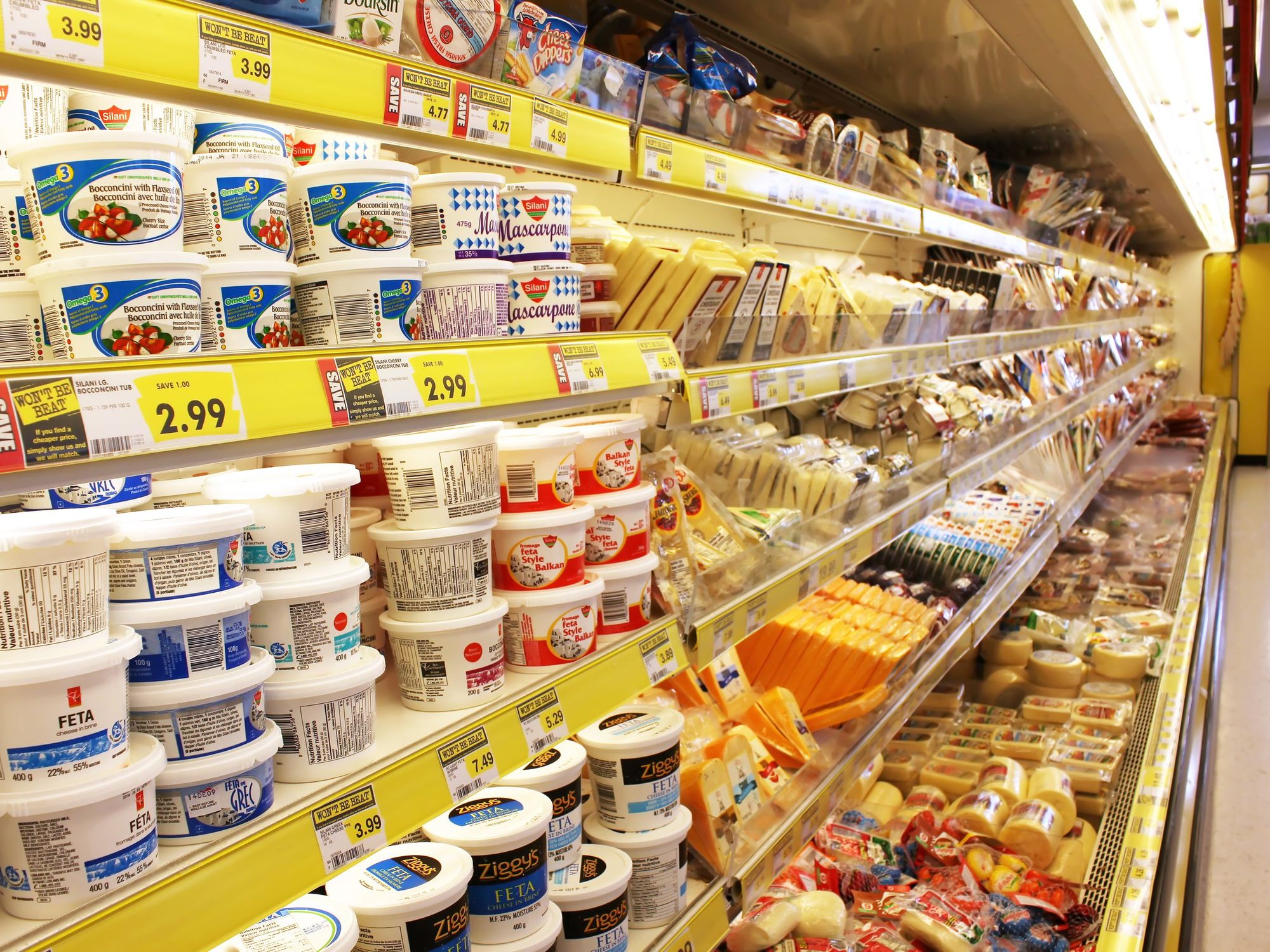 Dairy aisle at a grocery store.