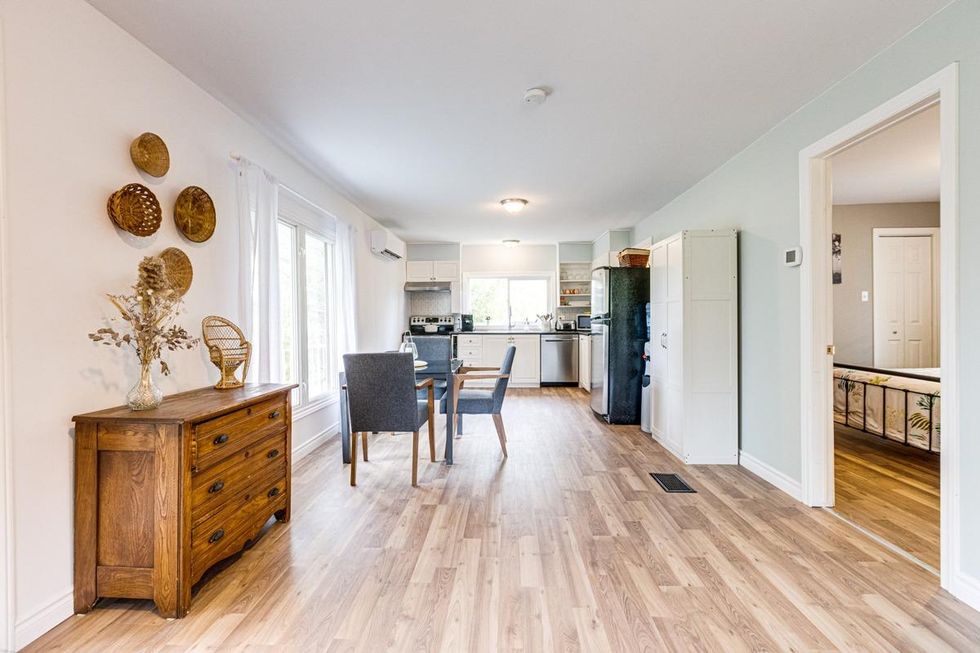 Dining room and kitchen.