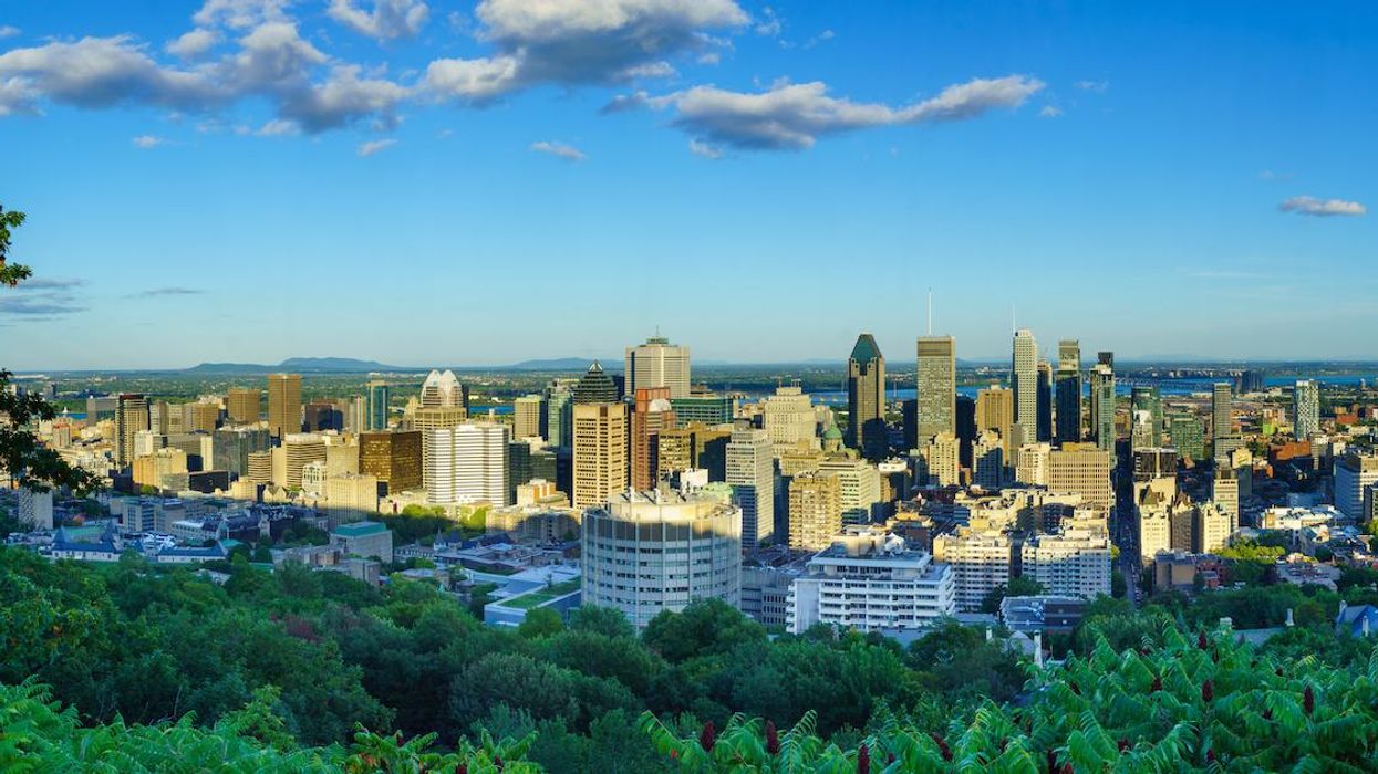Downtown Montreal skyline as seen from Mount Royal on a sunny morning in 2018.