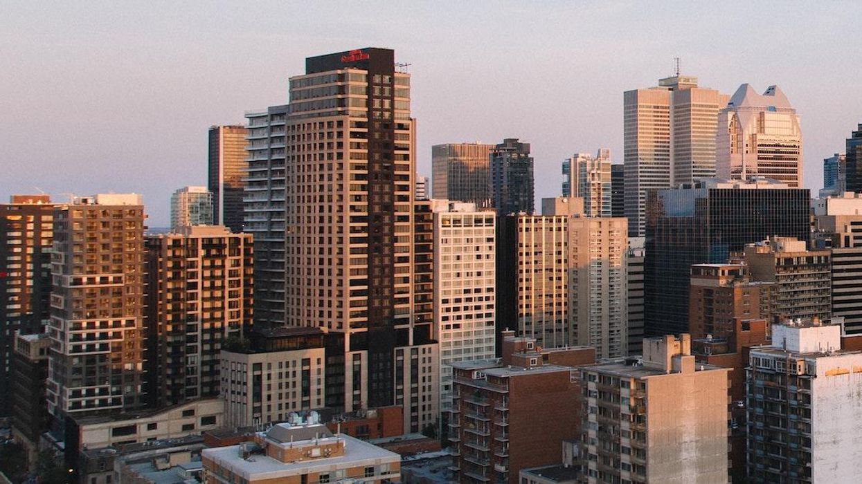 Downtown Montreal skyline at dawn.