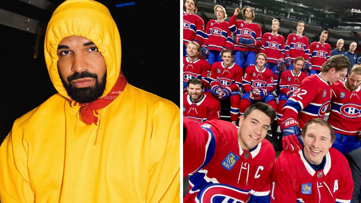 Drake Instagram photo, Right: Montreal Canadiens team picture.