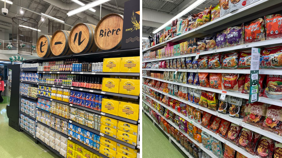 Drinks and snack aisle at T&T supermarket in Montreal.