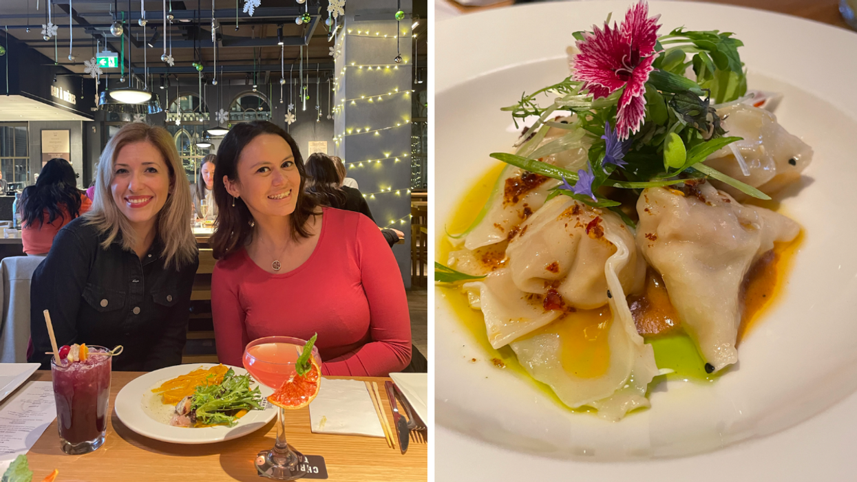 Eating at Time out Market Montréal. Right: Dumpling by Chanty Yen.